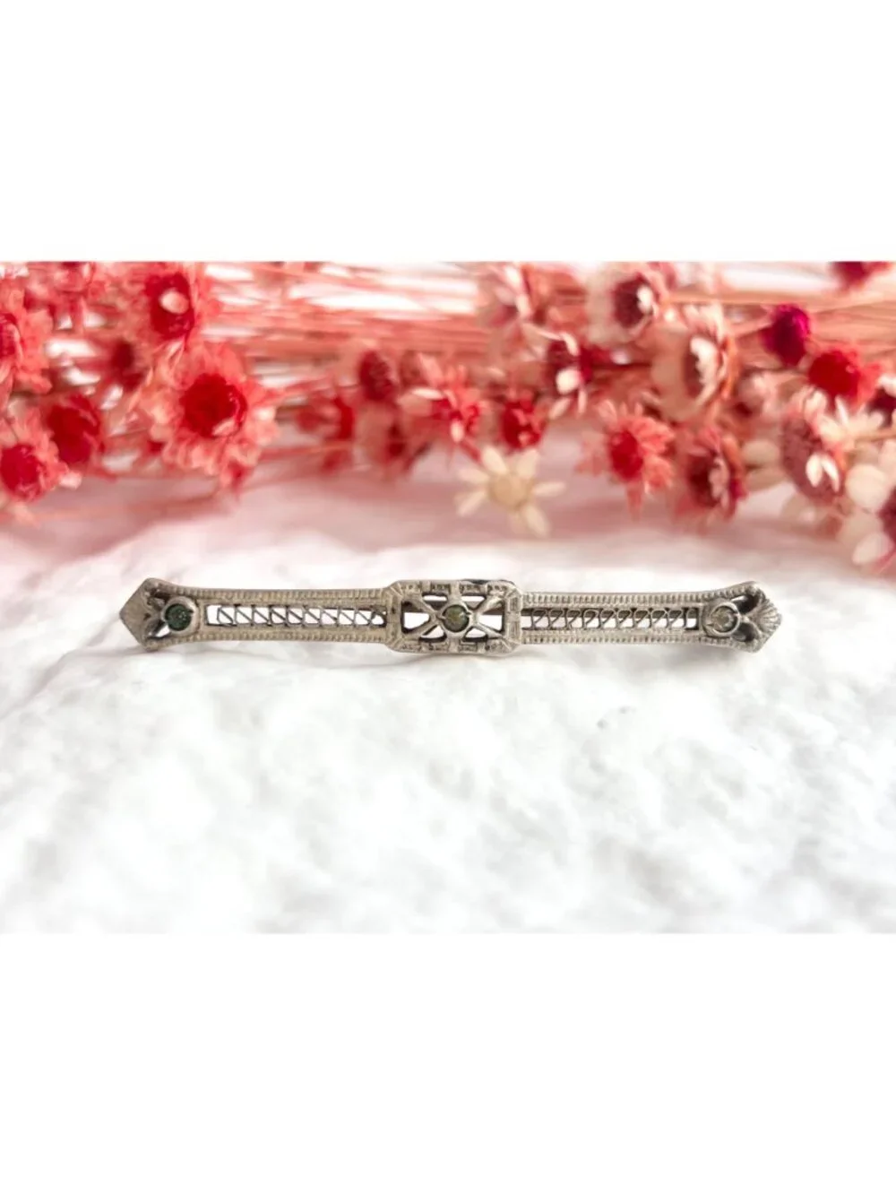Art Deco Sterling Silver Filigree CZ Accented Handmade 925 Vintage Pendant